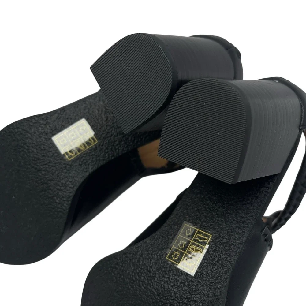 Jack‎ Rogers Block Heel Sandal Sz 7 Black Leather Ankle Strap Open Toe $158 Moto